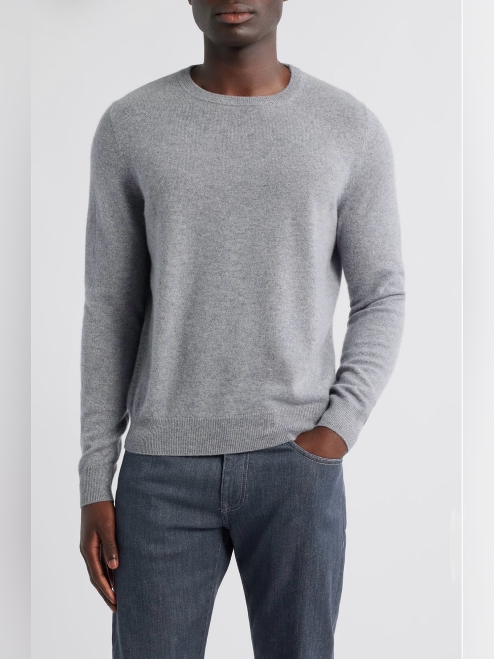 Nordstrom Mens 100% Cashmere Crewneck Sweater Grey N0455884MN | Small